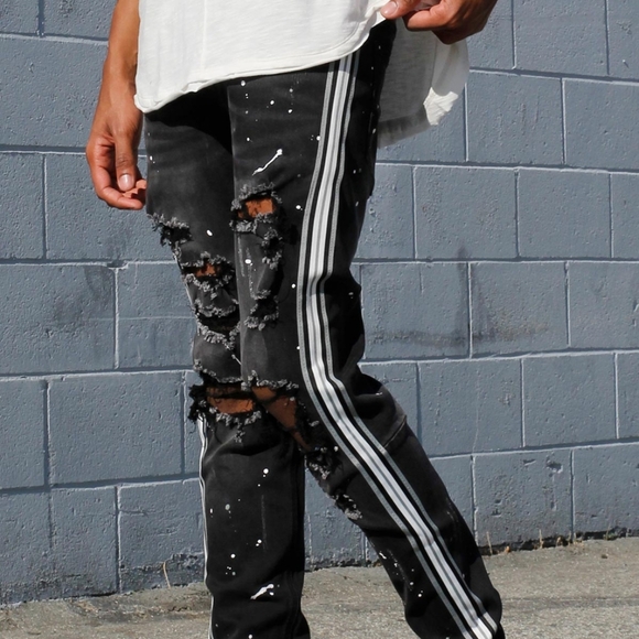 Multi Striped Paint Splattered Men's Jean's - Picture 3 of 4